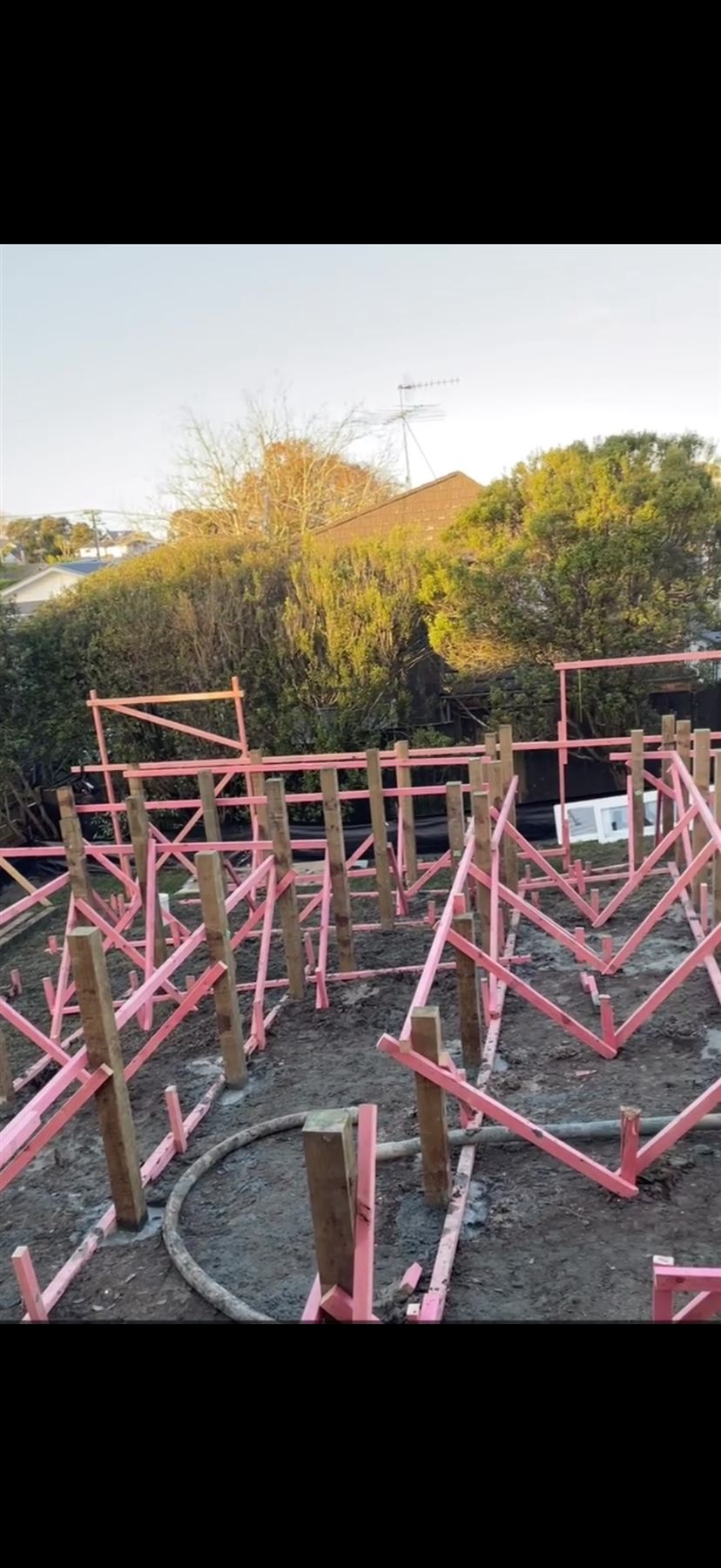 Foundation piles and formwork laid out for a new residential build in Auckland