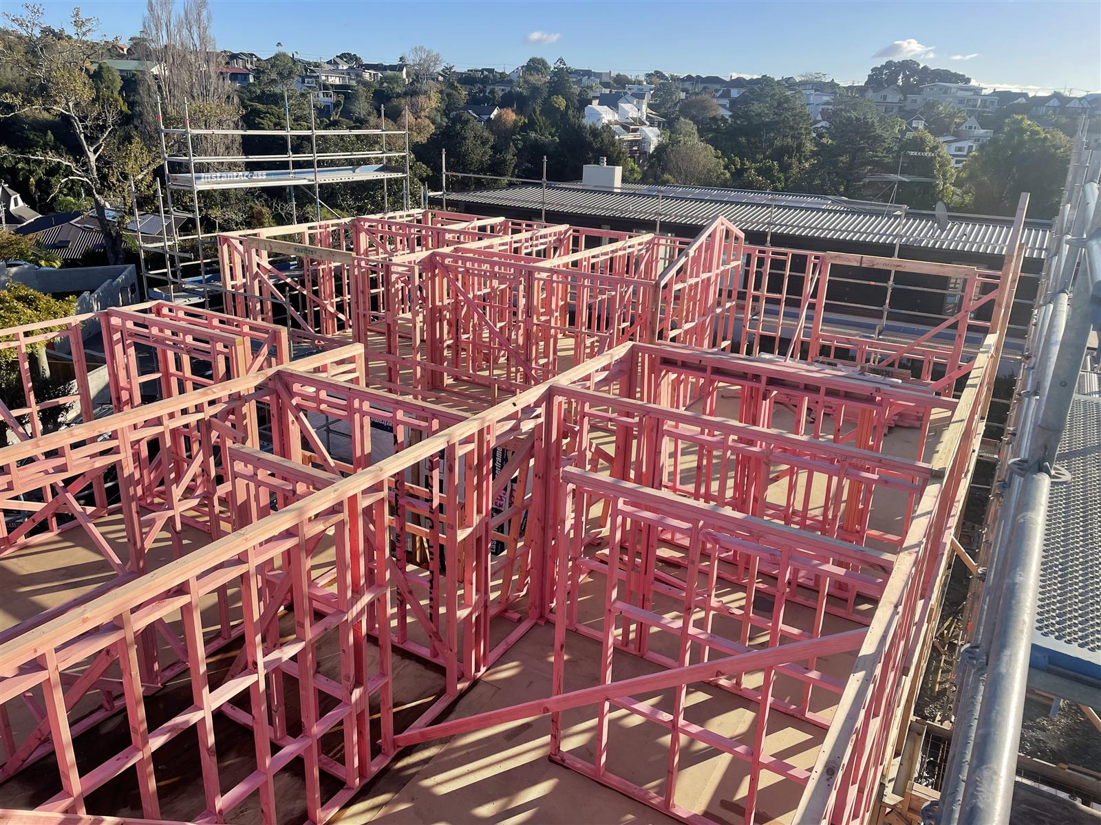Roof trusses and framing on a new residential build in Auckland